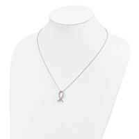 Brilliant Embers Sterling Silver Rhodium-plated 38 Stone Micro Pavé Pink CZ Awareness Ribbon Necklace with 2 Inch Extender, 18" view 3