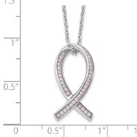 Brilliant Embers Sterling Silver Rhodium-plated 38 Stone Micro Pavé Pink CZ Awareness Ribbon Necklace with 2 Inch Extender, 18" view 4