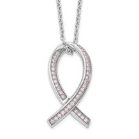 Brilliant Embers Sterling Silver Rhodium-plated 38 Stone Micro Pavé Pink CZ Awareness Ribbon Necklace with 2 Inch Extender, 18" view 1