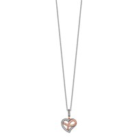 Brilliant Embers Sterling Silver Rose Gold-plated Rhodium-plated 49 Stone Micro Pavé CZ Polished Heart Necklace with 2 Inch Extender, 18" view 2