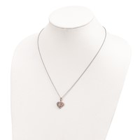 Brilliant Embers Sterling Silver Rose Gold-plated Rhodium-plated 49 Stone Micro Pavé CZ Polished Heart Necklace with 2 Inch Extender, 18" view 4