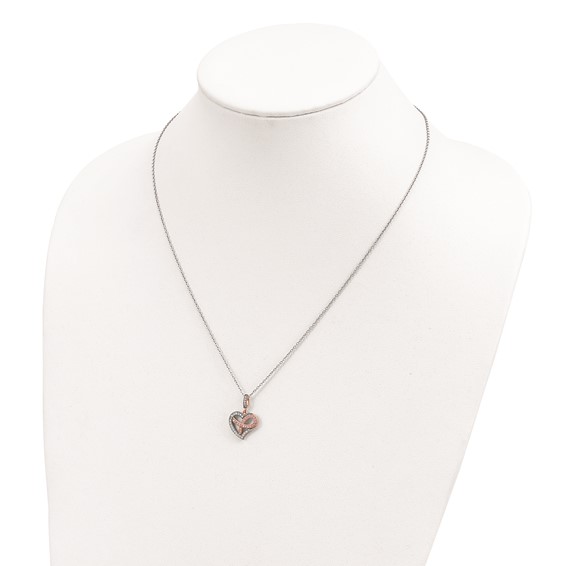 Brilliant Embers Sterling Silver Rose Gold-plated Rhodium-plated 49 Stone 18 inch Micro Pavé CZ Polished Heart Necklace with 2 Inch Extender