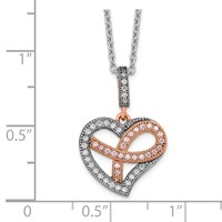 Brilliant Embers Sterling Silver Rose Gold-plated Rhodium-plated 49 Stone Micro Pavé CZ Polished Heart Necklace with 2 Inch Extender, 18" view 5