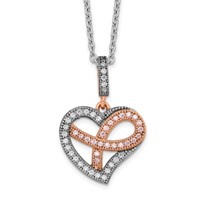 Brilliant Embers Sterling Silver Rose Gold-plated Rhodium-plated 49 Stone Micro Pavé CZ Polished Heart Necklace with 2 Inch Extender, 18" view 1
