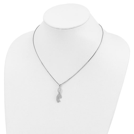 Brilliant Embers Sterling Silver Rhodium-plated 78 Stone 18 inch Micro Pavé CZ Ribbon Necklace with 2 Inch Extender