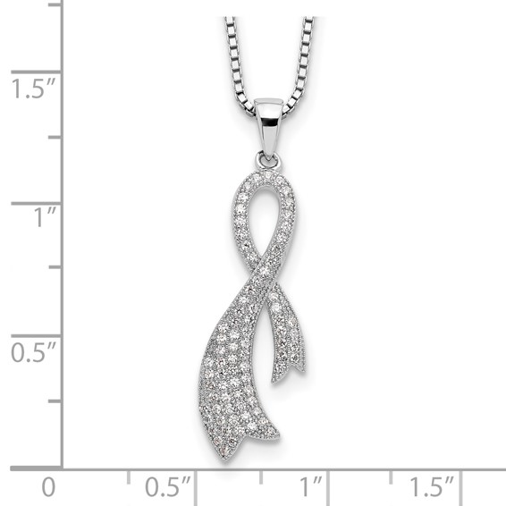 Brilliant Embers Sterling Silver Rhodium-plated 78 Stone 18 inch Micro Pavé CZ Ribbon Necklace with 2 Inch Extender
