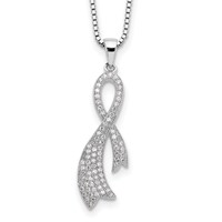 Brilliant Embers Sterling Silver Rhodium-plated 78 Stone Micro Pavé CZ Ribbon Necklace with 2 Inch Extender, 18" view 1