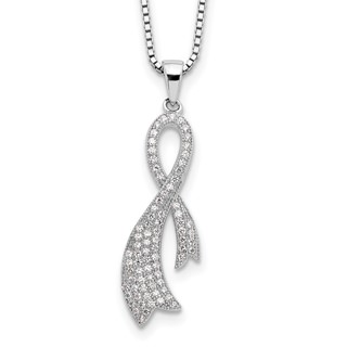 Brilliant Embers Sterling Silver Rhodium-plated 78 Stone 18 inch Micro Pavé CZ Ribbon Necklace with 2 Inch Extender