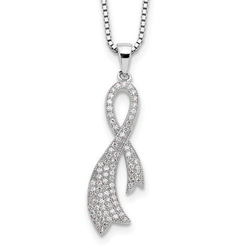 Brilliant Embers Sterling Silver Rhodium-plated 78 Stone Micro Pavé CZ Ribbon Necklace with 2 Inch Extender, 18"