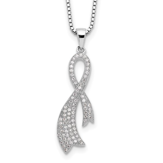 Brilliant Embers Sterling Silver Rhodium-plated 78 Stone 18 inch Micro Pavé CZ Ribbon Necklace with 2 Inch Extender