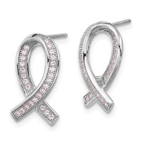 Brilliant Embers Sterling Silver Rhodium-plated 52 Stone Micro Pavé Pink CZ Awareness Ribbon Post Earrings view 2