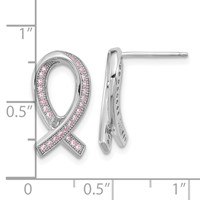 Brilliant Embers Sterling Silver Rhodium-plated 52 Stone Micro Pavé Pink CZ Awareness Ribbon Post Earrings view 4