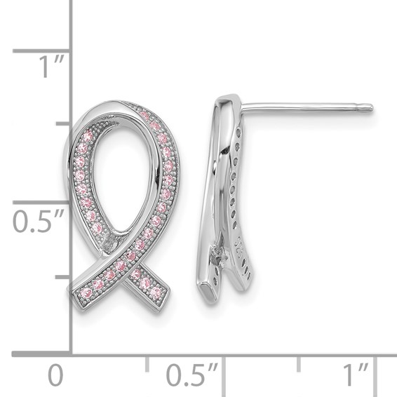 Brilliant Embers Sterling Silver Rhodium-plated 52 Stone Micro Pavé Pink CZ Awareness Ribbon Post Earrings