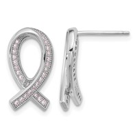 Brilliant Embers Sterling Silver Rhodium-plated 52 Stone Micro Pavé Pink CZ Awareness Ribbon Post Earrings view 1