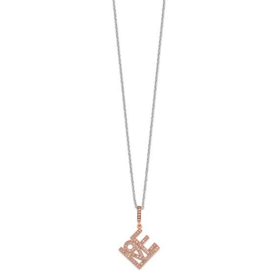 Brilliant Embers Sterling Silver Rose Gold-plated 68 Stone 18 inch Micro Pavé CZ  LOVE Necklace with 2 Inch Extender