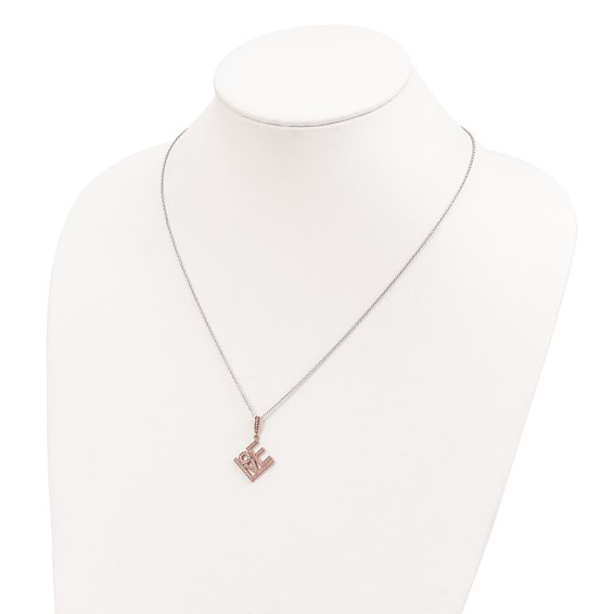 Brilliant Embers Sterling Silver Rose Gold-plated 68 Stone 18 inch Micro Pavé CZ  LOVE Necklace with 2 Inch Extender