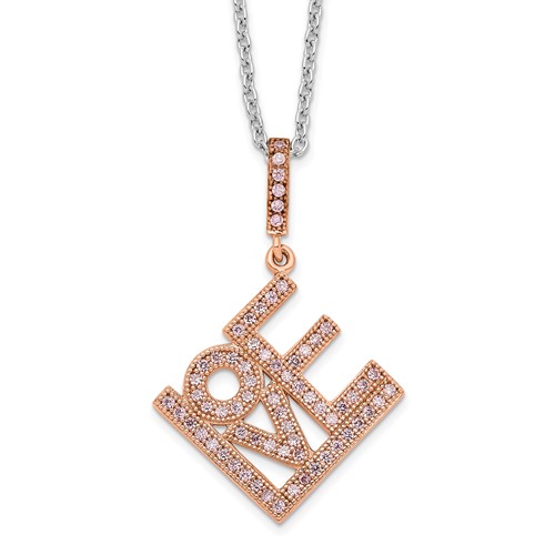 Brilliant Embers Sterling Silver Rose Gold-plated 68 Stone Micro Pavé CZ Love Necklace with 2 Inch Extender, 18"