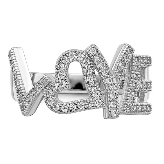 Brilliant Embers Sterling Silver Rhodium-plated 63 Stone Micro Pavé CZ Polished Love Ring