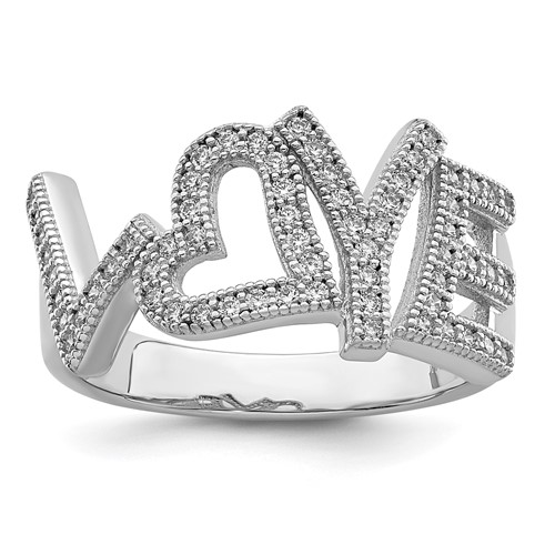 Brilliant Embers Sterling Silver Rhodium-plated 63 Stone Micro Pavé CZ Polished Love Ring