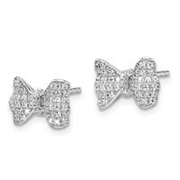 Brilliant Embers Sterling Silver Rhodium-plated 102 Stone Micro Pav‚ CZ Bow Post Earrings view 2