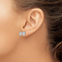 Brilliant Embers Sterling Silver Rhodium-plated 102 Stone Micro Pav‚ CZ Bow Post Earrings view 3