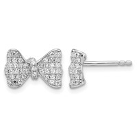 Brilliant Embers Sterling Silver Rhodium-plated 102 Stone Micro Pav‚ CZ Bow Post Earrings view 1