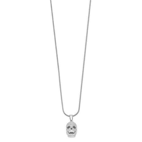 Brilliant Embers Sterling Silver Rhodium-plated 88 Stone 18 inch Micro Pavé CZ Polished Skull Necklace with 2 Inch Extender