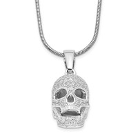 Brilliant Embers Sterling Silver Rhodium-plated 88 Stone Micro Pavé CZ Polished Skull Necklace with 2 Inch Extender, 18" view 1