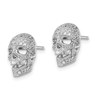 Brilliant Embers Sterling Silver Rhodium-plated 140 Stone Micro Pavé CZ Polished Skull Post Earrings view 2
