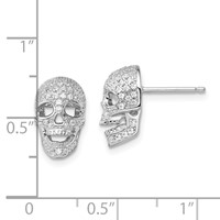 Brilliant Embers Sterling Silver Rhodium-plated 140 Stone Micro Pavé CZ Polished Skull Post Earrings view 4