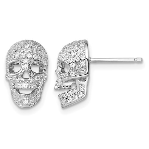 Brilliant Embers Sterling Silver Rhodium-plated 140 Stone Micro Pavé CZ Polished Skull Post Earrings