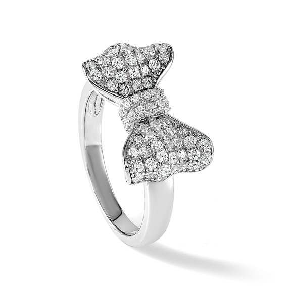 Brilliant Embers Sterling Silver Rhodium-plated 71 Stone Micro Pavé CZ Bow Ring