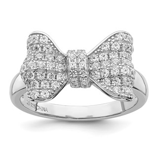 Brilliant Embers Sterling Silver Rhodium-plated 71 Stone Micro Pavé CZ Bow Ring