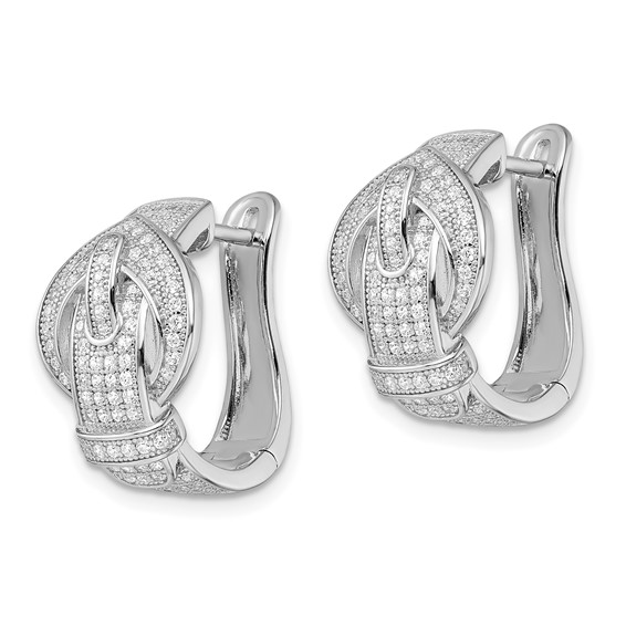 Brilliant Embers Sterling Silver Rhodium-plated 202 Stone Micro Pavé CZ Buckle Hinged Post Earrings