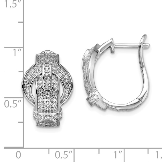 Brilliant Embers Sterling Silver Rhodium-plated 202 Stone Micro Pavé CZ Buckle Hinged Post Earrings