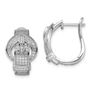 Brilliant Embers Sterling Silver Rhodium-plated 202 Stone Micro Pavé CZ Buckle Hinged Post Earrings