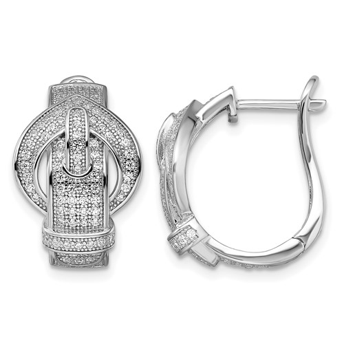 Brilliant Embers Sterling Silver Rhodium-plated 202 Stone Micro Pavé CZ Buckle Hinged Post Earrings