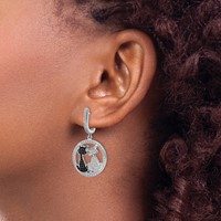 Brilliant Embers Sterling Silver Rhodium-plated 194 Stone Black and White CZ Cat Dangle Hinged Hoop Earrings view 3