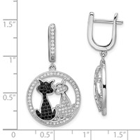 Brilliant Embers Sterling Silver Rhodium-plated 194 Stone Black and White CZ Cat Dangle Hinged Hoop Earrings view 4