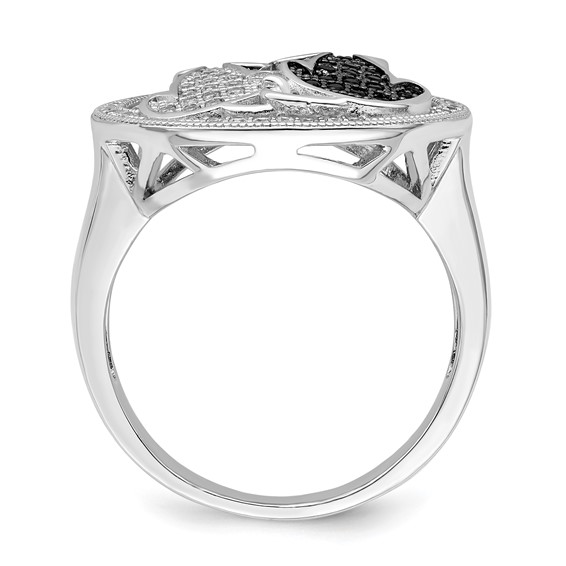 Brilliant Embers Sterling Silver Rhodium-plated 87 Stone Micro Pavé Black and White CZ Polished Cat Ring
