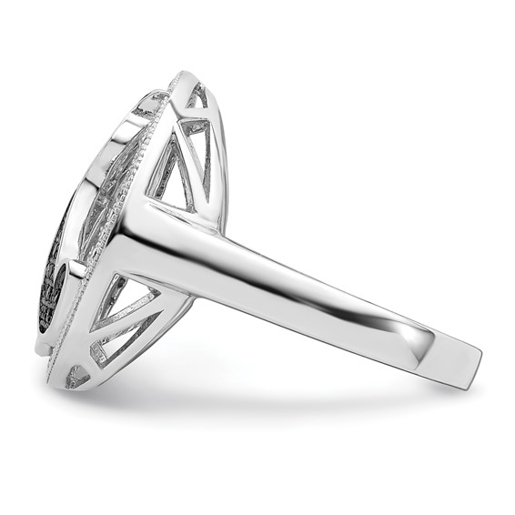 Brilliant Embers Sterling Silver Rhodium-plated 87 Stone Micro Pavé Black and White CZ Polished Cat Ring