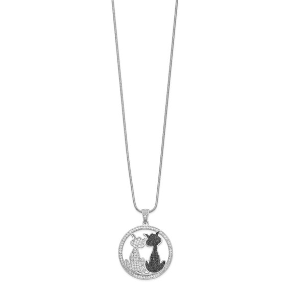 Brilliant Embers Sterling Silver Rhodium-plated 155 Stone 18 inch Micro Pavé Black and White CZ Cat Necklace with 2 Inch Extender