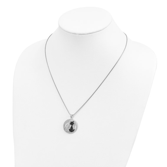 Brilliant Embers Sterling Silver Rhodium-plated 155 Stone 18 inch Micro Pavé Black and White CZ Cat Necklace with 2 Inch Extender