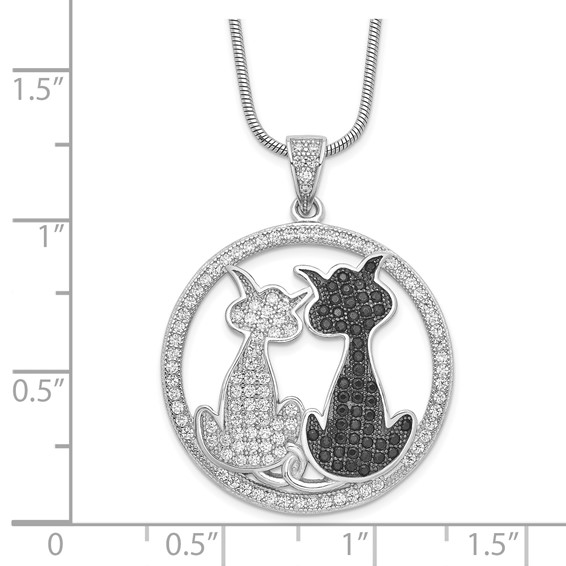 Brilliant Embers Sterling Silver Rhodium-plated 155 Stone 18 inch Micro Pavé Black and White CZ Cat Necklace with 2 Inch Extender