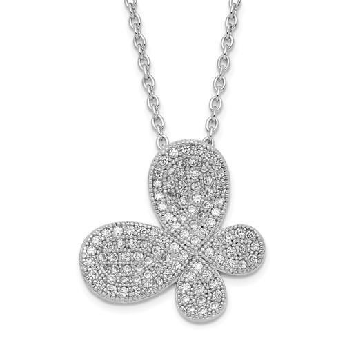Brilliant Embers Sterling Silver Rhodium-plated Polished CZ Butterfly Necklace with Ext, 2"