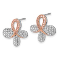Brillant Embers Sterling Silver Rose Gold-plated CZ Awareness Post Earrings view 2