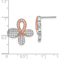 Brillant Embers Sterling Silver Rose Gold-plated CZ Awareness Post Earrings view 3