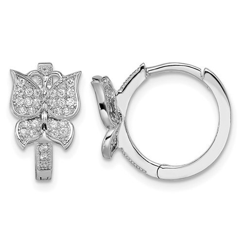 Brilliant Embers Sterling Silver Rhodium-plated 64 Stone Micro Pavé CZ Butterfly Hinged Hoop Earrings