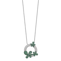 Brilliant Embers Sterling Silver Rhodium-plated 327 Stone Micro Pavé White and Green CZ Flower Necklace with 2 Inch Extender, 18" view 2