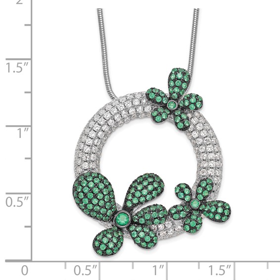 Brilliant Embers Sterling Silver Rhodium-plated 327 Stone 18 inch Micro Pavé White and Green CZ Flower Necklace with 2 Inch Extender